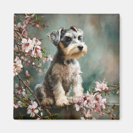 Imán Cachorro Schnauzer entre flores de cerezo primaver
