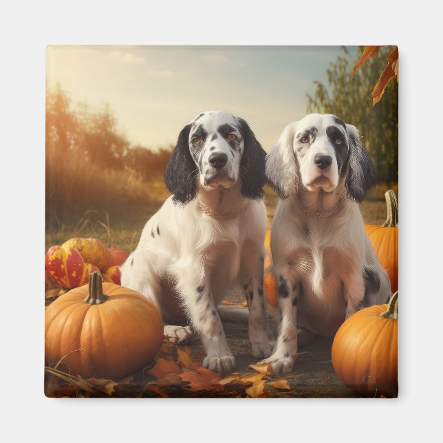 Imán Cachorro Setter Inglés Otoño Delicia Calabaza  (Frente)