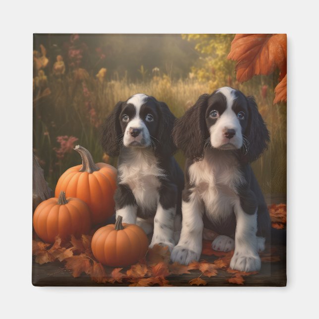 Imán Cachorro Springer Spaniel Delicia de Otoño Calabaz (Frente)