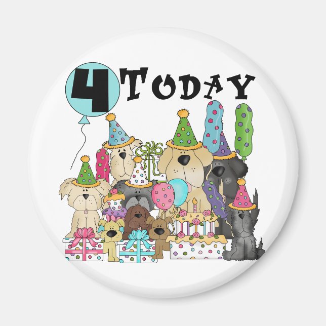 Imán Cachorros 4º cumpleaños Camisetas y regalos (Frente)