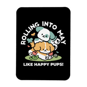 Imán Cachorros felices entrando en mayo - Arte de perro