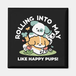 Imán Cachorros felices entrando en mayo - Arte de perro
