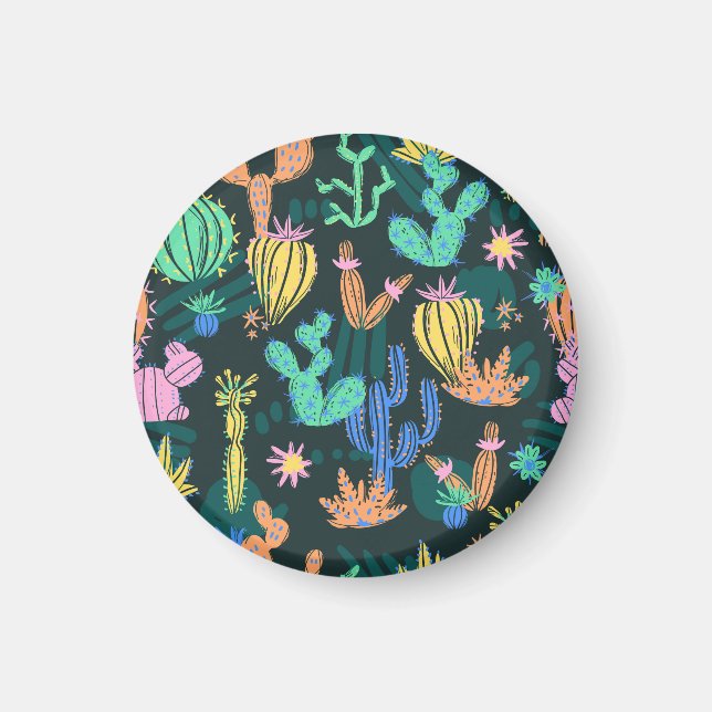 Imán Cactus dibujado a mano: sin costuras escandinavas. (Frente)
