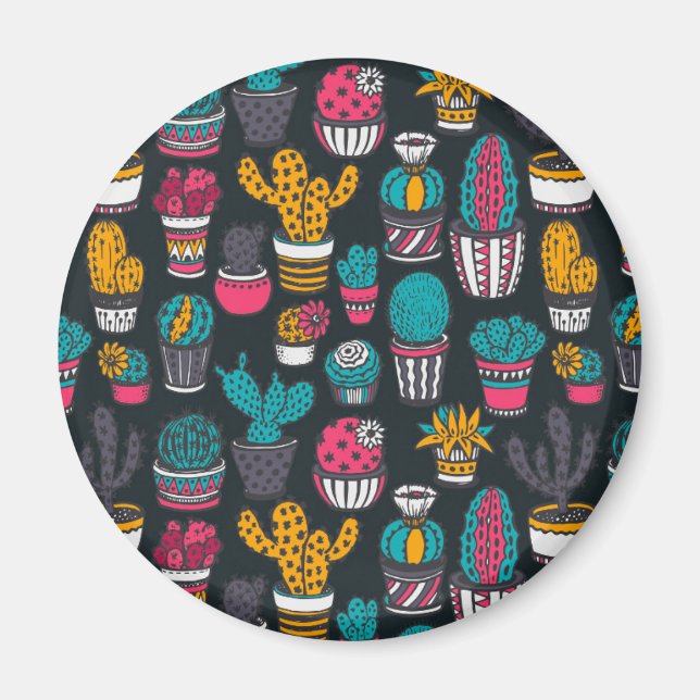Imán Cactus dibujados a mano en el patrón de estilo de  (Frente)