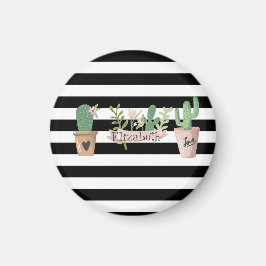 Imán Cactus Flor Black White Stripes