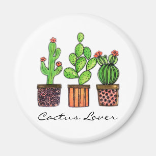 Imán Cactus lindo de la acuarela en potes