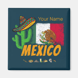 Imán Cactus mexicanos de vintage con souvenir de la ban