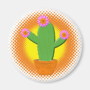 Imán Cactus Personalizado Cuto Con Flores Rosa