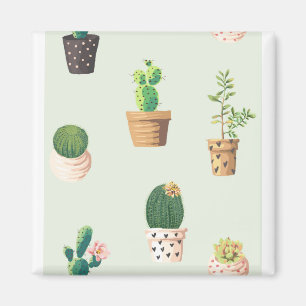 Imán Cactus Plants Pots Flowe Pattern Cute