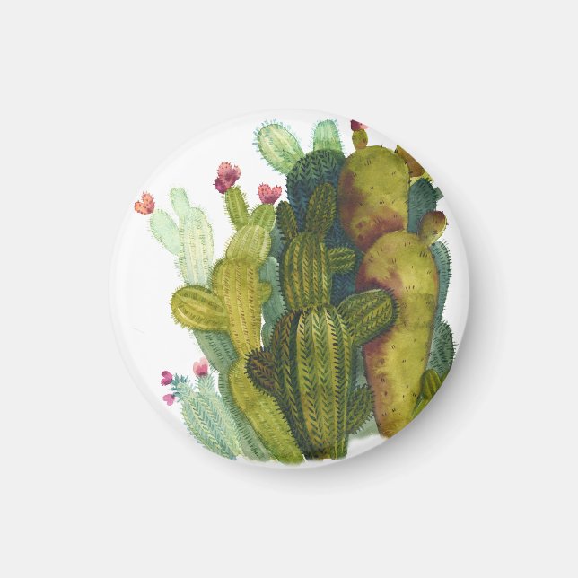 Imán Cactus, suculentas: acuarela vintage. (Frente)