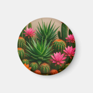 Imán Cactus Suculento Vibrante Floración Desierto