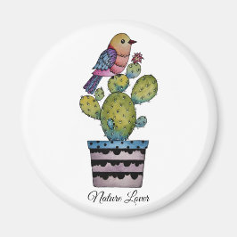 Imán Cactus Y Ave Arcoiris En Acuarela