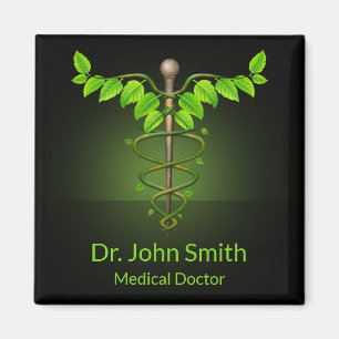 Imán Caduceo Hojas Verdes Medicina Alternativa Holístic