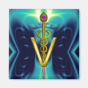 Imán CADUCEUS GOLDEN VETERINARIO SÍMBOLO azul turquesa