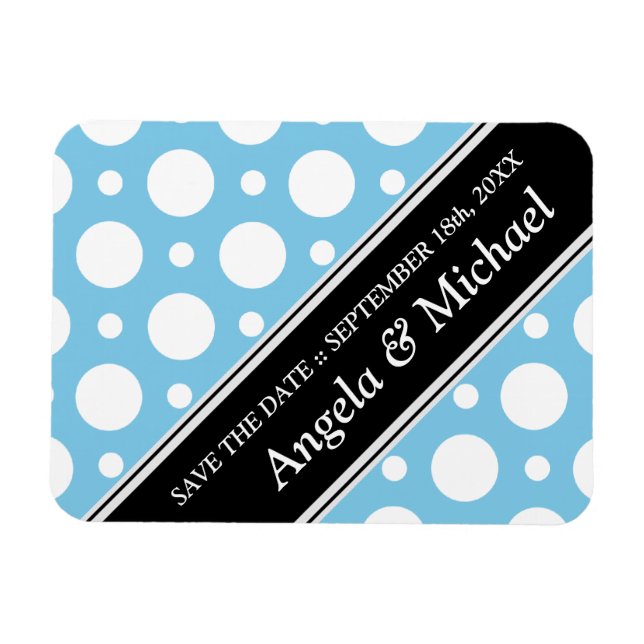 Imán Cafe Blue Assorted Polka Dots Save the Date (Horizontal)
