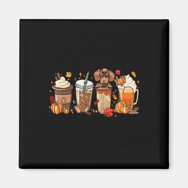 Imán Café Caído Dachshund Cat Halloween Set Para Fal (Frente)