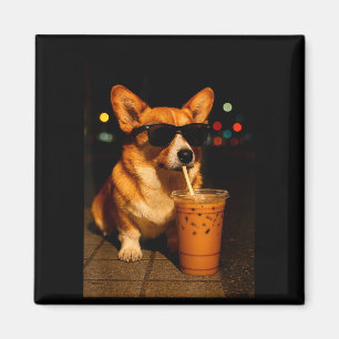 Imán Café con leche urbano nocturno corgi perro papá ma