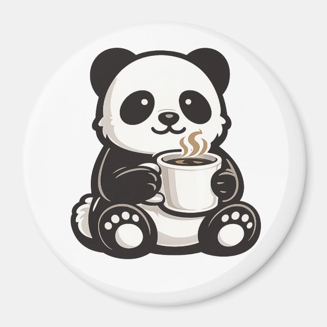 Imán Café de Panda Adorable – Panda Kawaii Sosteniendo  (Frente)