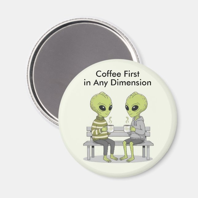 Imán Café Divertido y Alienígenas (Anverso/Reverso)
