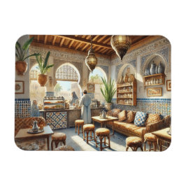 Imán Cafe en Casablanca Marruecos Pintura de acuarela