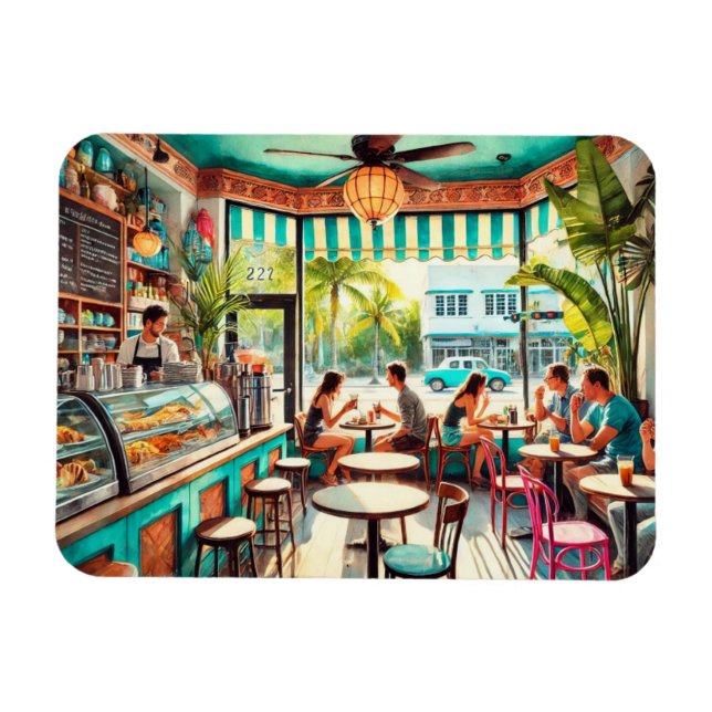 Imán Cafe en Miami Watercolor (Horizontal)