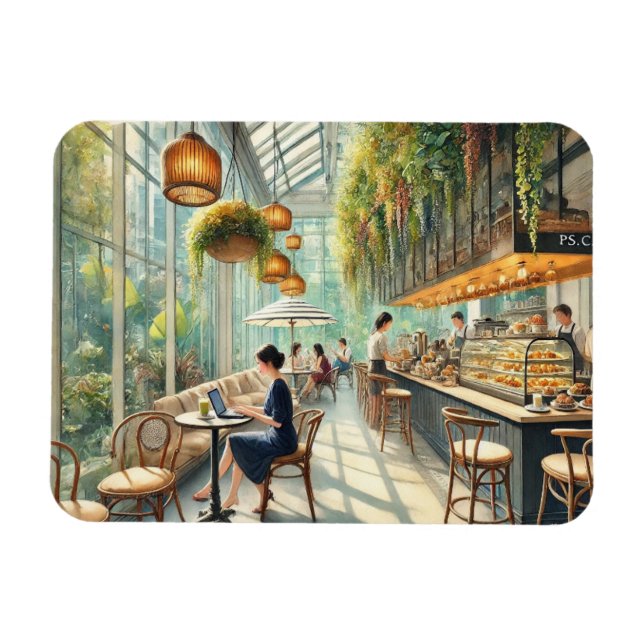 Imán Cafe en Singapore Watercolor Painting (Horizontal)