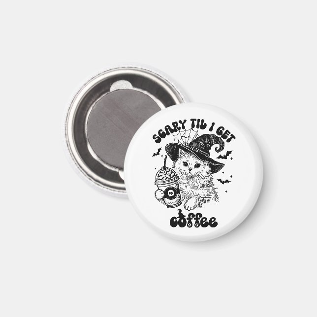 Imán Café Gato de Halloween - Da miedo hasta que me dan (Anverso/Reverso)