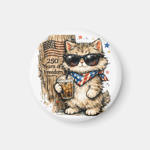 Imán Café helado con gato patriótico del 250º aniversar