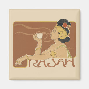 Imán Café Rajah Art Nouveau vintage, dama con café