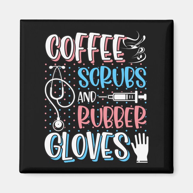 Imán CAFÉ SCRUBS RUBBER GLOVES RN Enfermera Registrada (Frente)