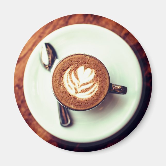 Imán Café taza capuchino latte blanco marrón (Frente)