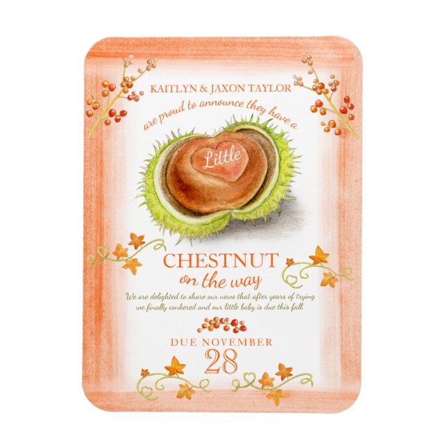 Imán Caída de castaño invitación de embarazo de bebé (Vertical)