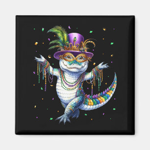 Imán Caimán divertido de Mardi Gras bailando Carn