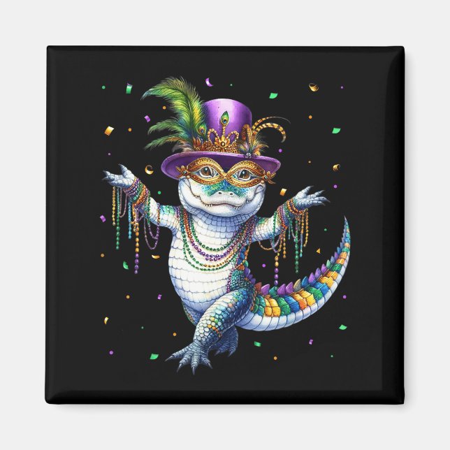 Imán Caimán divertido de Mardi Gras bailando Carn (Frente)