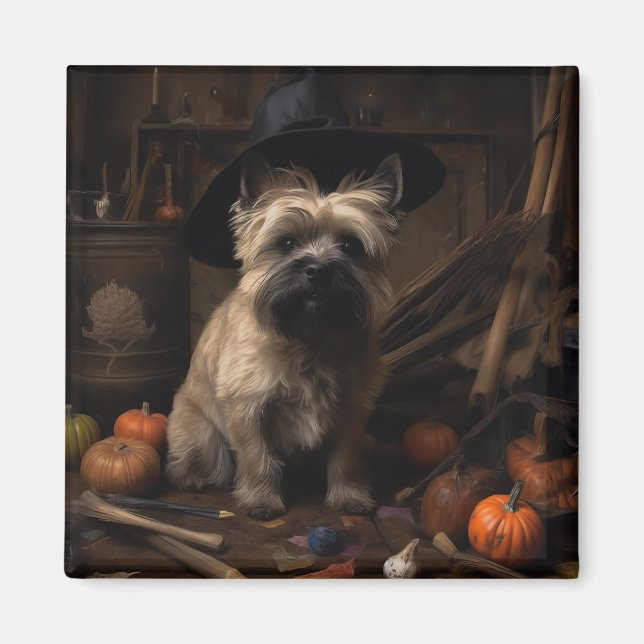 Imán Cairn Terrier arroja calabazas de Halloween Scary (Frente)