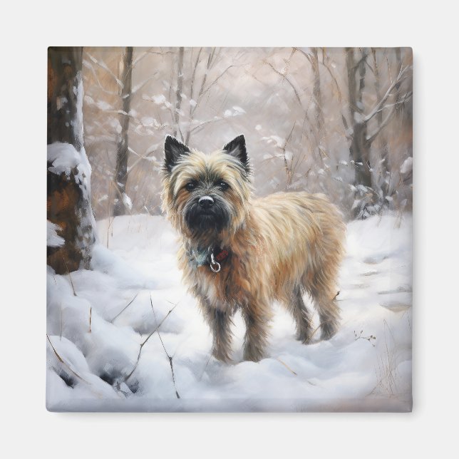 Imán Cairn Terrier Deja que nieve Navidad (Frente)