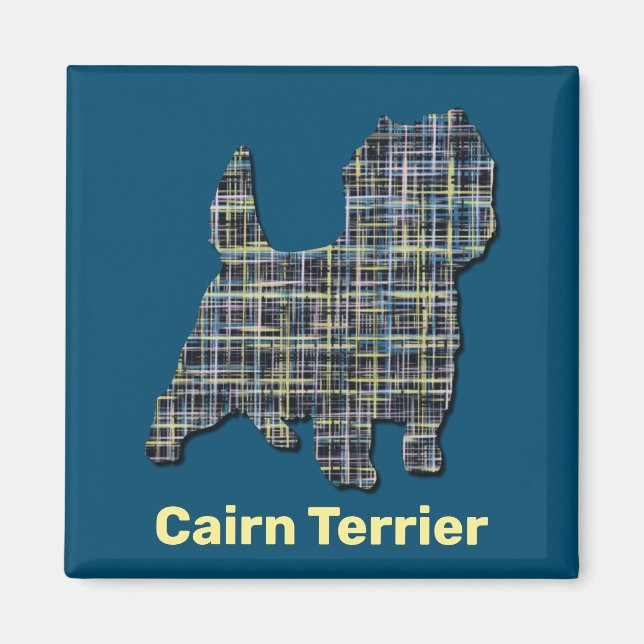Imán Cairn Terrier Dog Yellow & Black Grid Line (Frente)