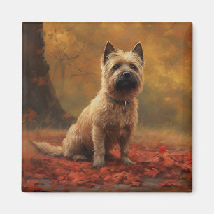 Imán Cairn Terrier en hojas de otoño caídas inspira