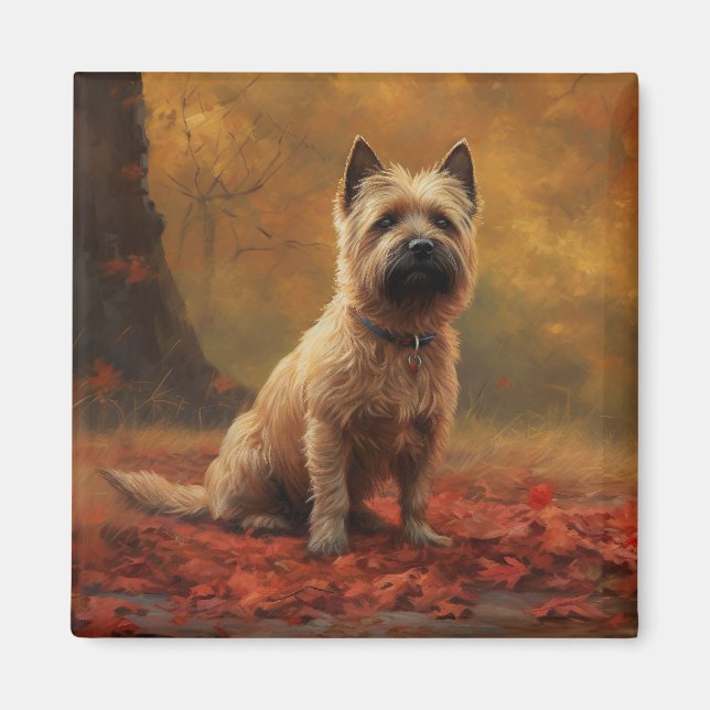 Imán Cairn Terrier en hojas de otoño caídas inspira  (Frente)