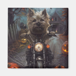 Imán Cairn Terrier montando motocicleta Halloween aterr