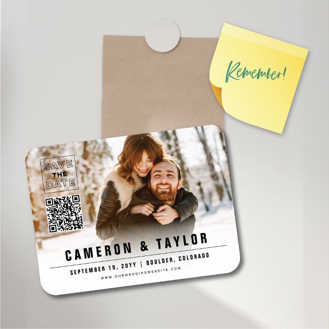 Imán Caja Cuadrada Simple Foto Moderno Chic Salva la Fe (Simple Minimalist Square Box Photo Modern Chic Save The Date Flexible Magnet @ fat_fa_tin)