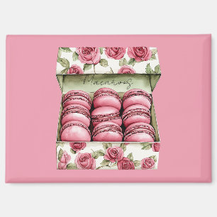 Imán Caja de Macarons de Rosas Rosadas Bonitas