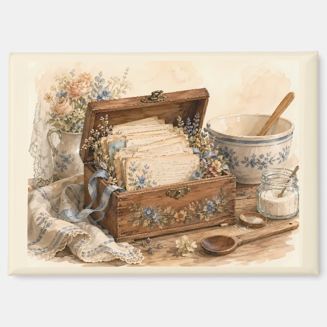 Imán Caja de Recetas Antiguas Cocina de Campo (Anverso)
