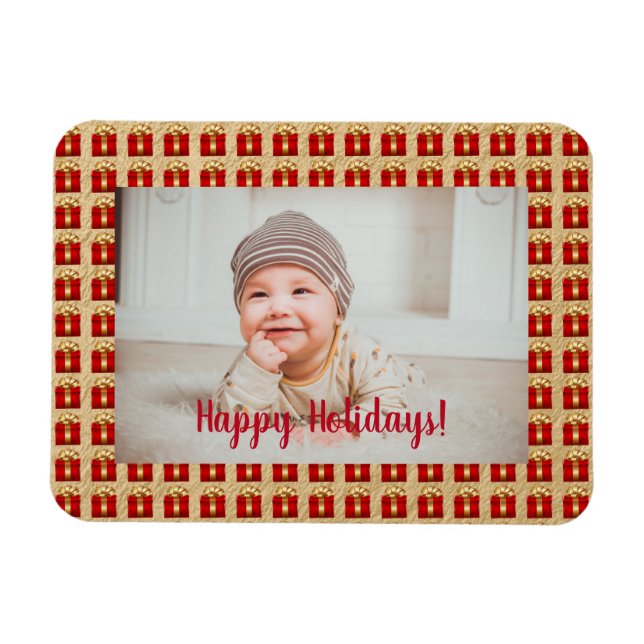 Imán Caja de regalo personalizada para Navidades rojos  (Horizontal)