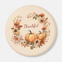 Imán Calabaza agradecida y flores de otoño