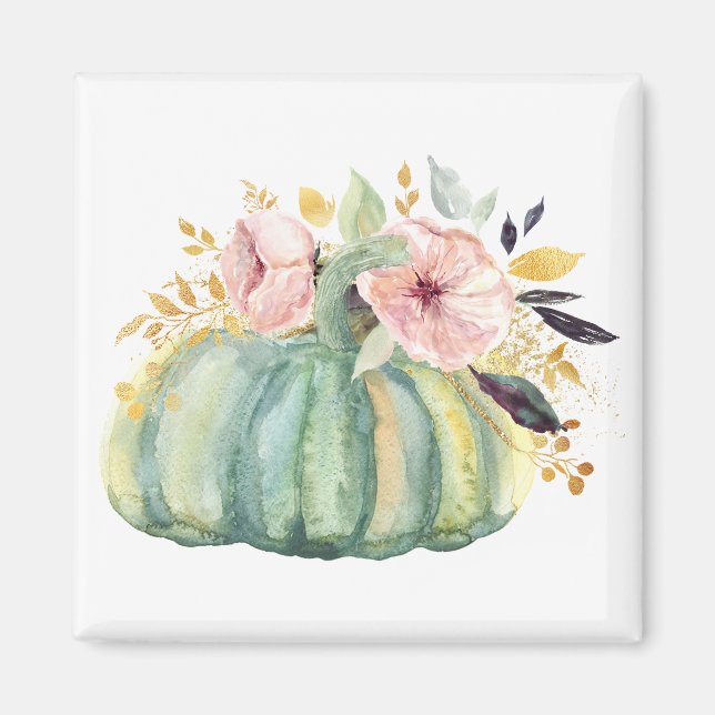 Imán Calabaza azul floral otoño acuático elegante otoño (Frente)