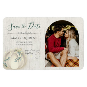 Imán Calabaza blanca y luces de cadena con foto