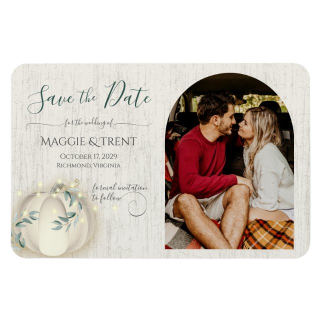 Imán Calabaza blanca y luces de cadena con foto (Horizontal)