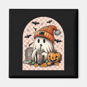 Imán Calabaza de café de bebida ghost de Halloween retr