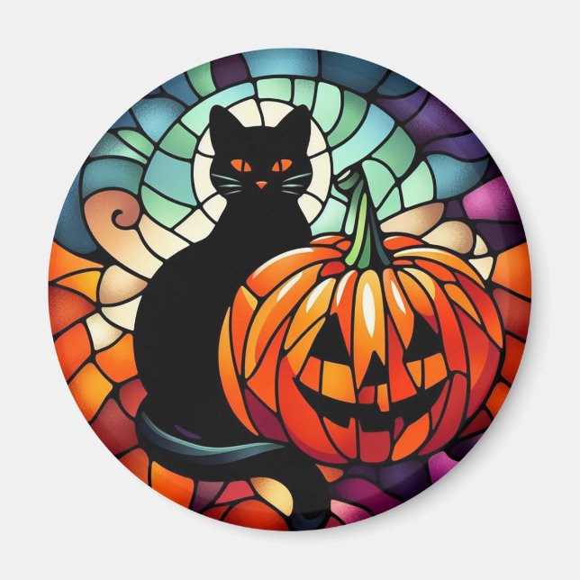 Imán Calabaza de gato negro de vidrio manchado de Hallo (Frente)